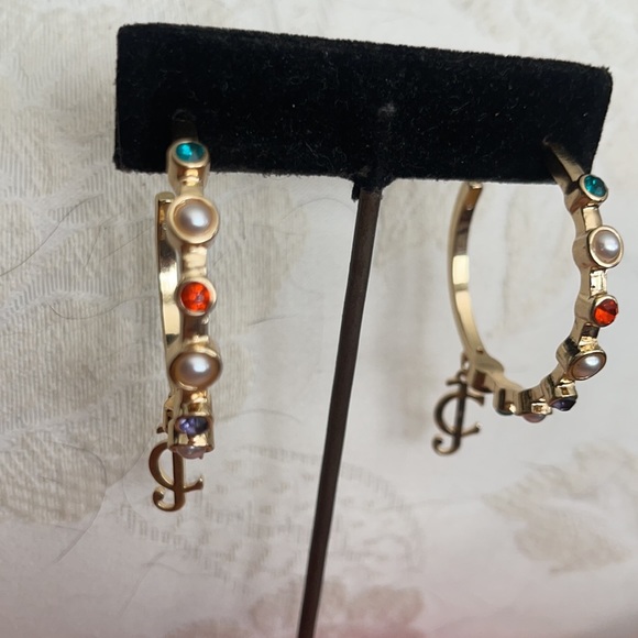 1 left!! Sale! Couture Gold large Hoops with crystals & Faux pearls with logo - Picture 9 of 12